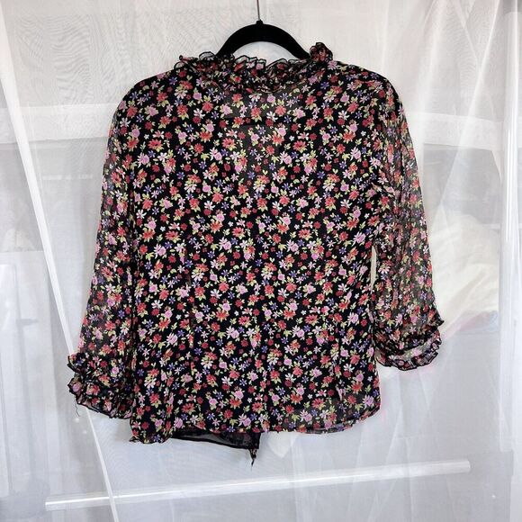 Vintage Richard Malcom 100% silk button down floral blouse Md whimsygoth boho - Picture 9 of 10